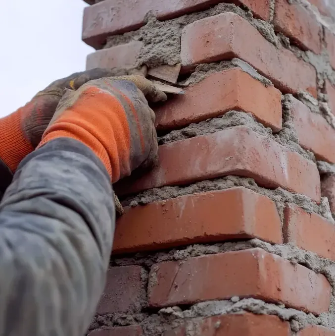 Brick chimney rebuilt with fresh mortar
