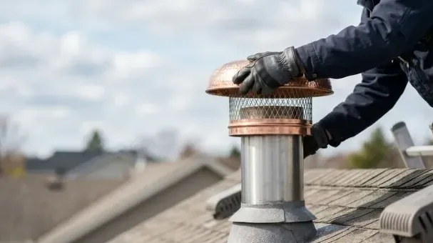 Cap with spark arrestor mesh being installed on a chimney flue
